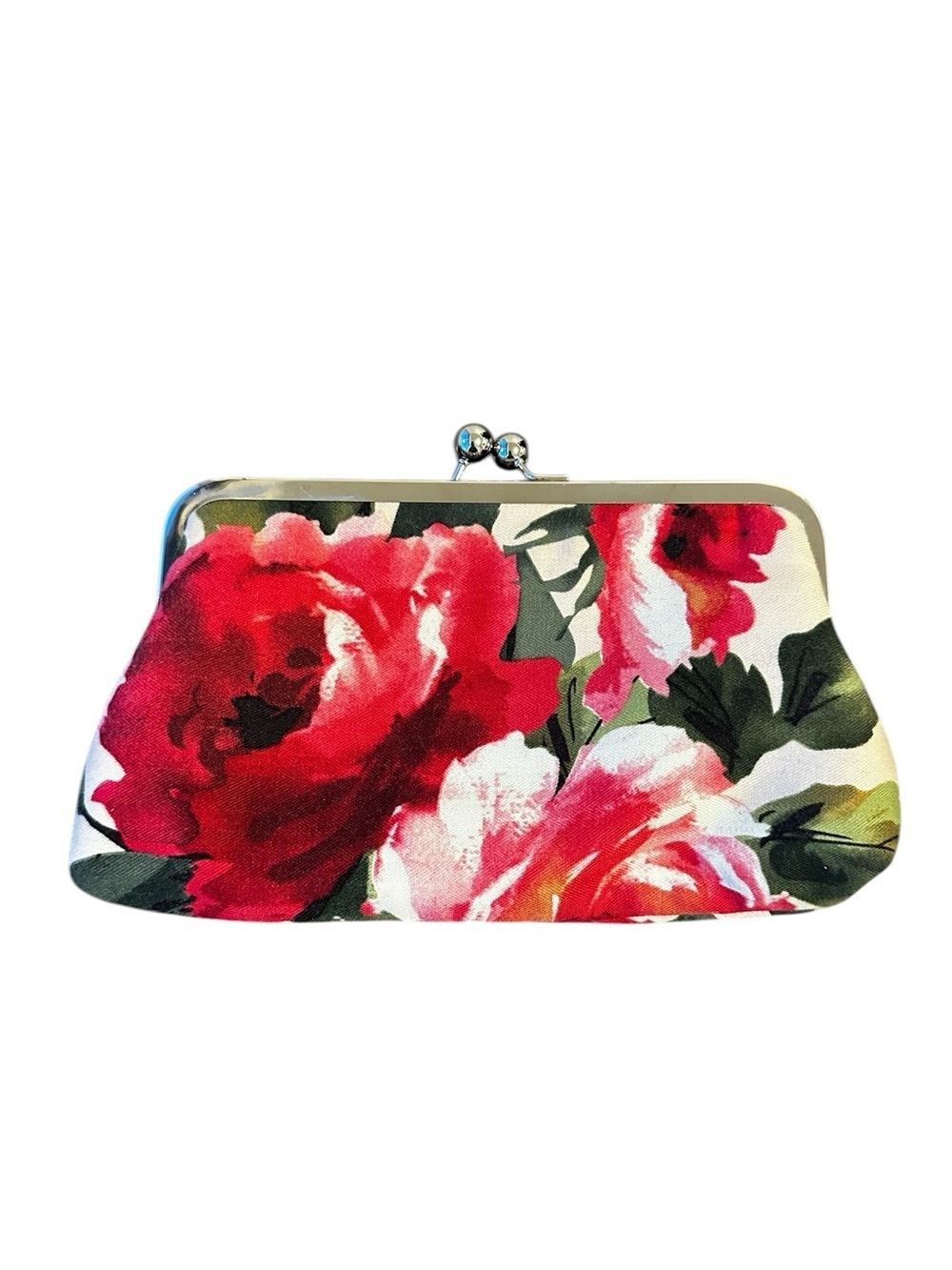 Floral Kisslock Clutch - Red & Pink Floral Print